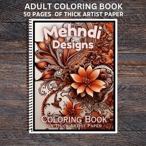 Mehndi Designs- Spiral Bound Adult Coloring Book - Thick Artist Paper - 50 pages